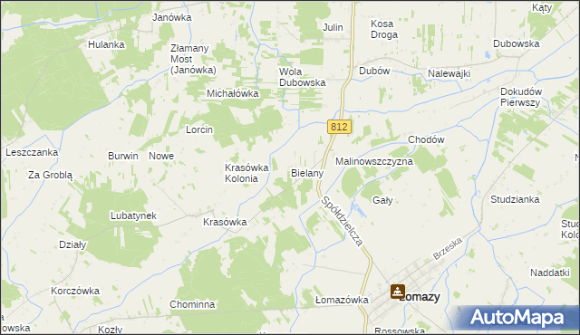 mapa Bielany gmina Łomazy, Bielany gmina Łomazy na mapie Targeo