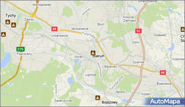 mapa Bieruń, Bieruń na mapie Targeo