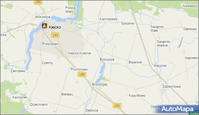 mapa Biskupice gmina Kłecko, Biskupice gmina Kłecko na mapie Targeo