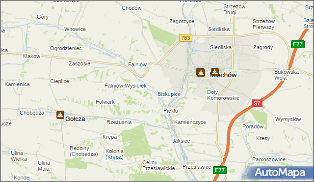 mapa Biskupice gmina Miechów, Biskupice gmina Miechów na mapie Targeo