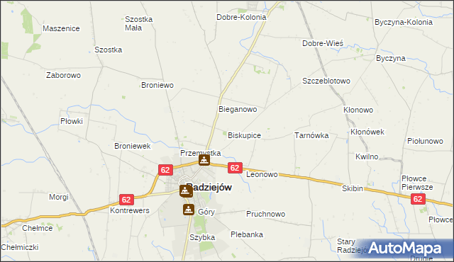 mapa Biskupice gmina Radziejów, Biskupice gmina Radziejów na mapie Targeo