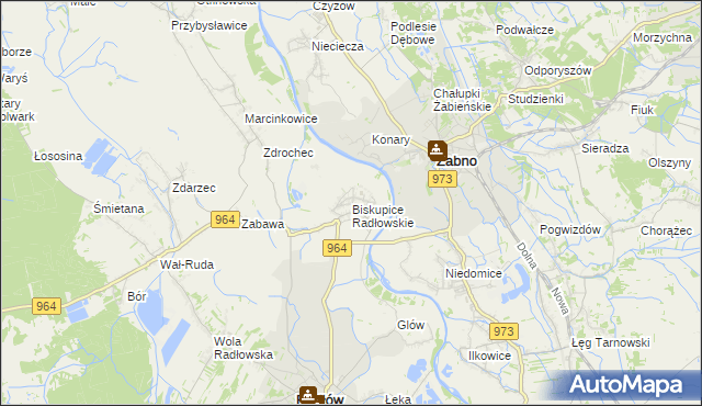 mapa Biskupice Radłowskie, Biskupice Radłowskie na mapie Targeo