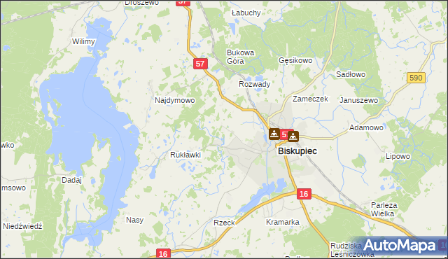 mapa Biskupiec-Kolonia Trzecia, Biskupiec-Kolonia Trzecia na mapie Targeo