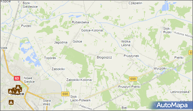 mapa Błogoszcz, Błogoszcz na mapie Targeo