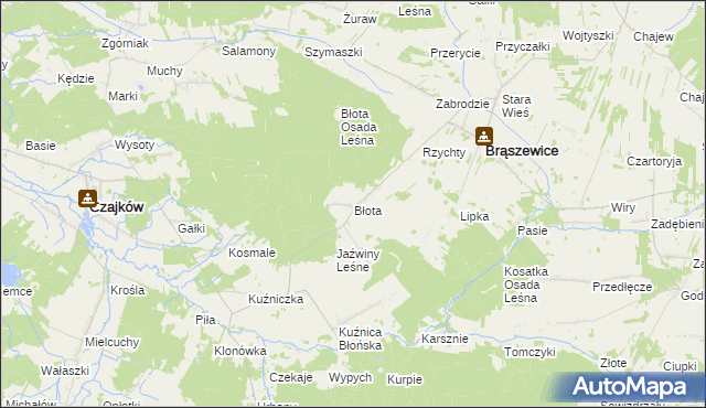 mapa Błota gmina Brąszewice, Błota gmina Brąszewice na mapie Targeo