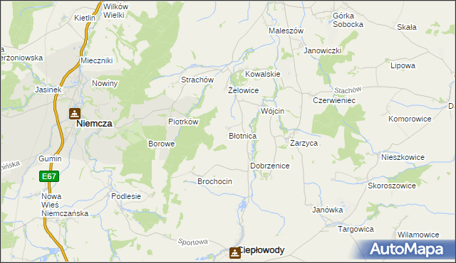 mapa Błotnica gmina Kondratowice, Błotnica gmina Kondratowice na mapie Targeo