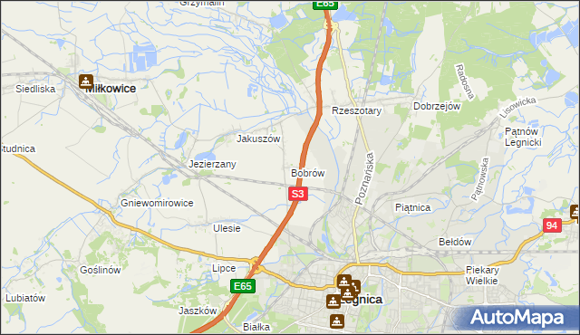 mapa Bobrów gmina Miłkowice, Bobrów gmina Miłkowice na mapie Targeo