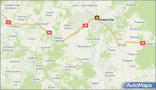 mapa Bobrowniki gmina Głowaczów, Bobrowniki gmina Głowaczów na mapie Targeo