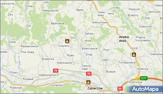 mapa Bolechowice gmina Zabierzów, Bolechowice gmina Zabierzów na mapie Targeo