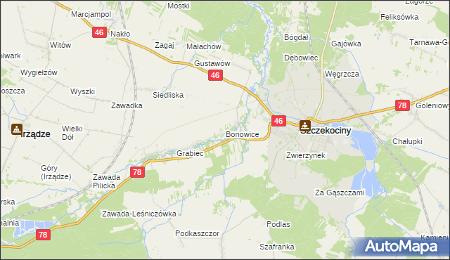 mapa Bonowice, Bonowice na mapie Targeo