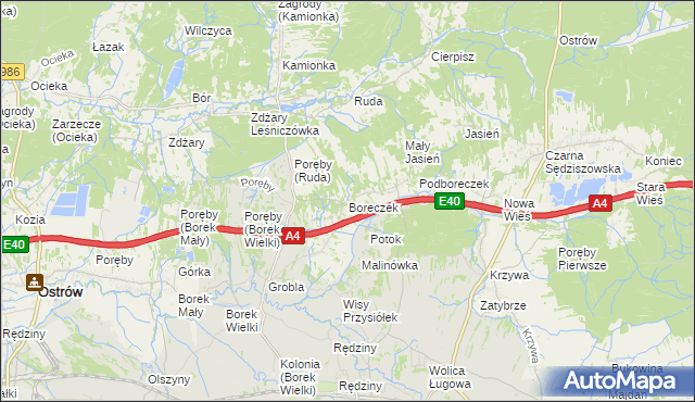 mapa Boreczek gmina Sędziszów Małopolski, Boreczek gmina Sędziszów Małopolski na mapie Targeo