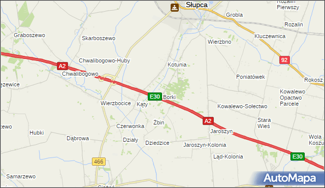 mapa Borki gmina Słupca, Borki gmina Słupca na mapie Targeo