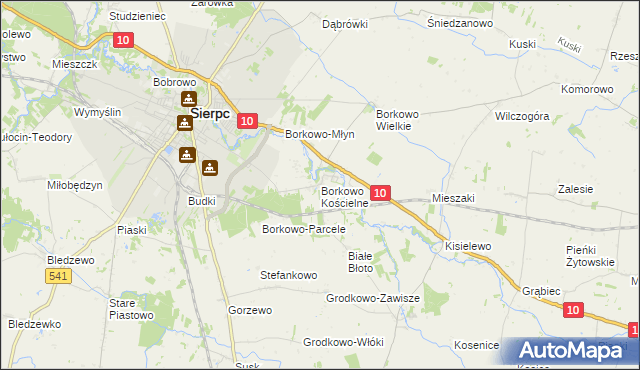 mapa Borkowo Kościelne, Borkowo Kościelne na mapie Targeo