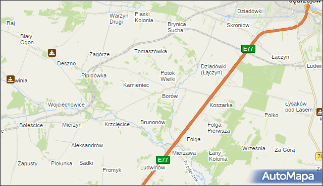 mapa Borów gmina Jędrzejów, Borów gmina Jędrzejów na mapie Targeo