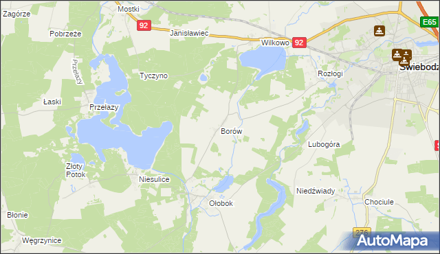mapa Borów gmina Świebodzin, Borów gmina Świebodzin na mapie Targeo