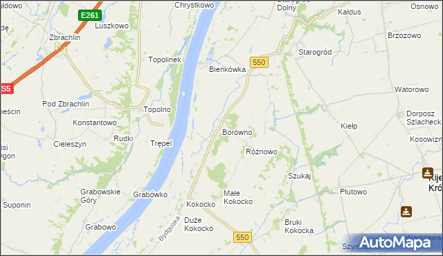 mapa Borówno gmina Chełmno, Borówno gmina Chełmno na mapie Targeo