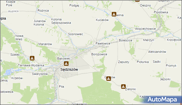 mapa Borszowice gmina Sędziszów, Borszowice gmina Sędziszów na mapie Targeo