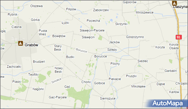 mapa Borucice gmina Grabów, Borucice gmina Grabów na mapie Targeo
