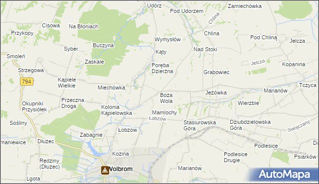 mapa Boża Wola gmina Wolbrom, Boża Wola gmina Wolbrom na mapie Targeo