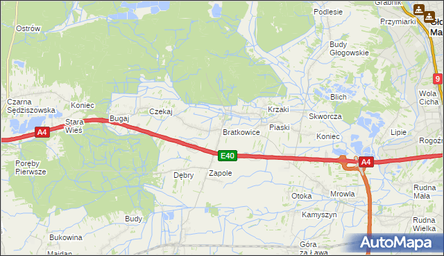 mapa Bratkowice, Bratkowice na mapie Targeo