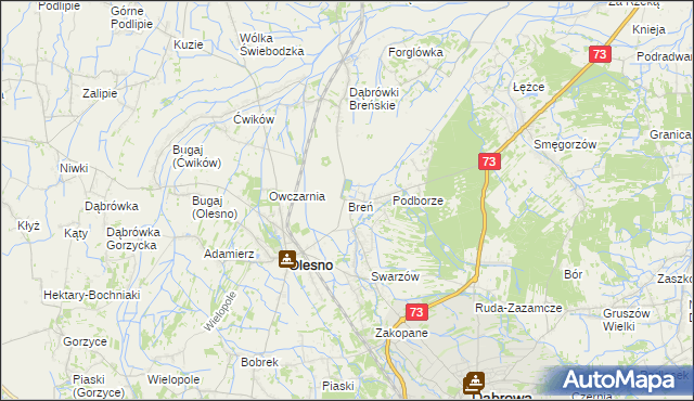 mapa Breń gmina Olesno, Breń gmina Olesno na mapie Targeo