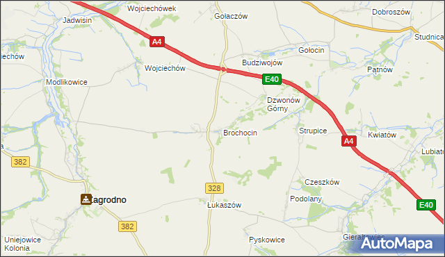 mapa Brochocin gmina Zagrodno, Brochocin gmina Zagrodno na mapie Targeo