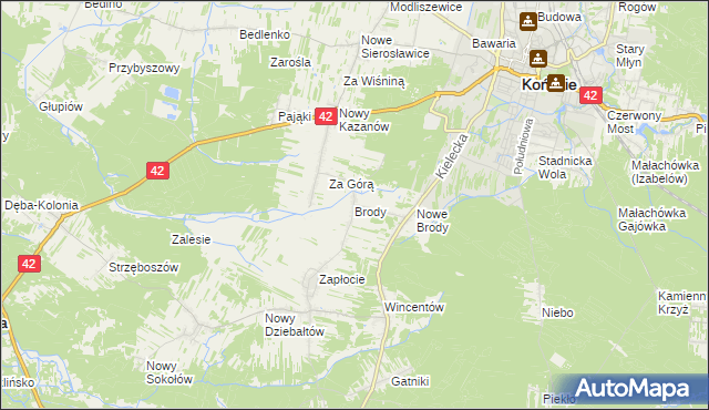 mapa Brody gmina Końskie, Brody gmina Końskie na mapie Targeo