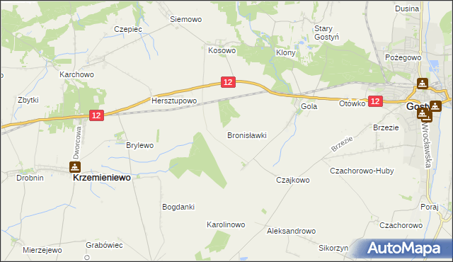 mapa Bronisławki gmina Gostyń, Bronisławki gmina Gostyń na mapie Targeo