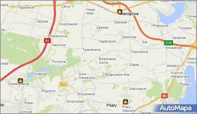 mapa Brzękowice Górne, Brzękowice Górne na mapie Targeo