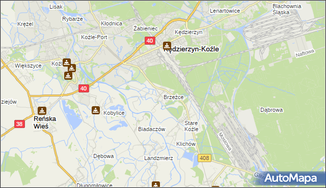 mapa Brzeźce gmina Bierawa, Brzeźce gmina Bierawa na mapie Targeo