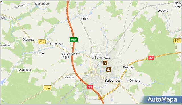 mapa Brzezie k. Sulechowa, Brzezie k. Sulechowa na mapie Targeo