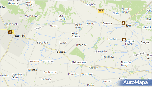 mapa Brzeziny gmina Sanniki, Brzeziny gmina Sanniki na mapie Targeo