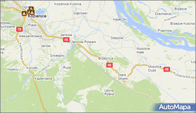 mapa Brzeźnica gmina Kozienice, Brzeźnica gmina Kozienice na mapie Targeo