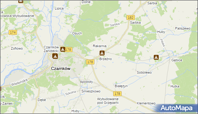 mapa Brzeźno gmina Czarnków, Brzeźno gmina Czarnków na mapie Targeo