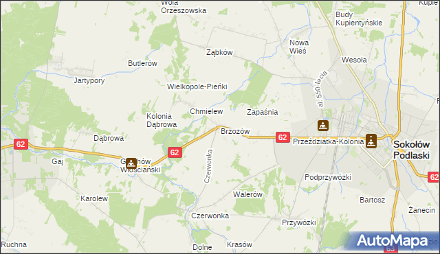 mapa Brzozów gmina Sokołów Podlaski, Brzozów gmina Sokołów Podlaski na mapie Targeo