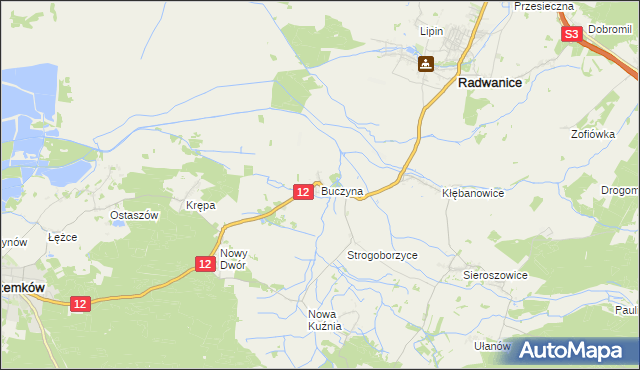 mapa Buczyna gmina Radwanice, Buczyna gmina Radwanice na mapie Targeo