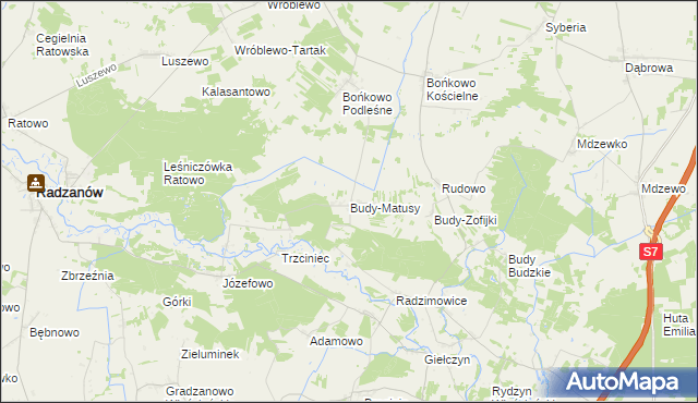 mapa Budy-Matusy, Budy-Matusy na mapie Targeo