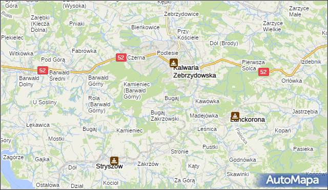 mapa Bugaj gmina Kalwaria Zebrzydowska, Bugaj gmina Kalwaria Zebrzydowska na mapie Targeo