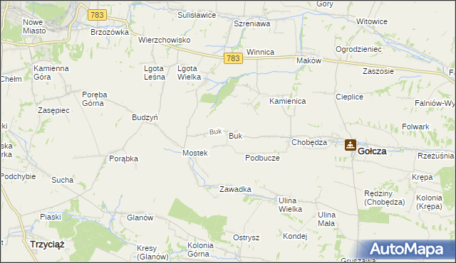 mapa Buk gmina Gołcza, Buk gmina Gołcza na mapie Targeo