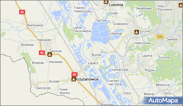 mapa Buków gmina Lubomia, Buków gmina Lubomia na mapie Targeo