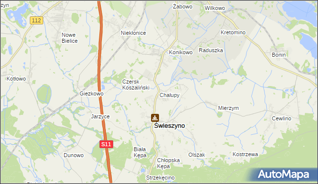 mapa Chałupy gmina Świeszyno, Chałupy gmina Świeszyno na mapie Targeo