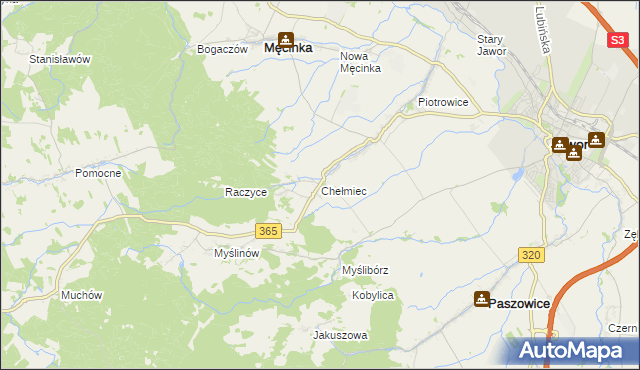 mapa Chełmiec gmina Męcinka, Chełmiec gmina Męcinka na mapie Targeo