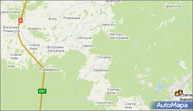 mapa Chmielnik gmina Czarna Białostocka, Chmielnik gmina Czarna Białostocka na mapie Targeo