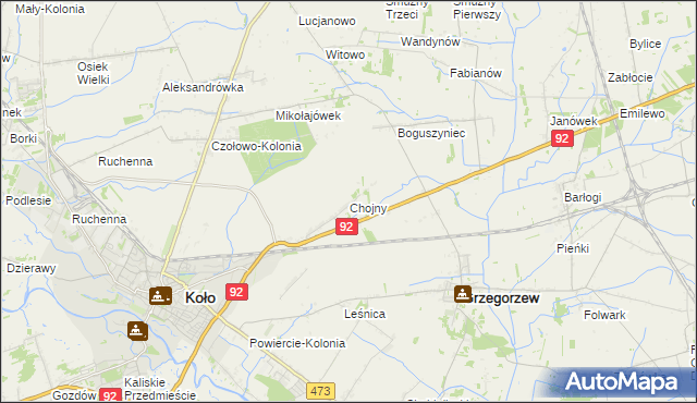 mapa Chojny gmina Koło, Chojny gmina Koło na mapie Targeo