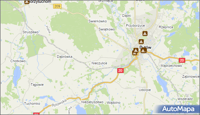 mapa Chomice gmina Bytów, Chomice gmina Bytów na mapie Targeo