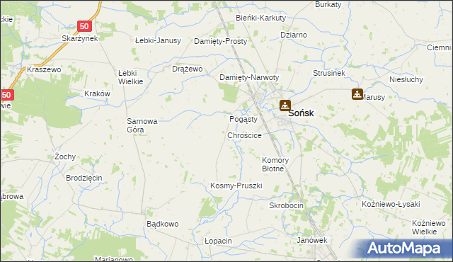 mapa Chrościce gmina Sońsk, Chrościce gmina Sońsk na mapie Targeo