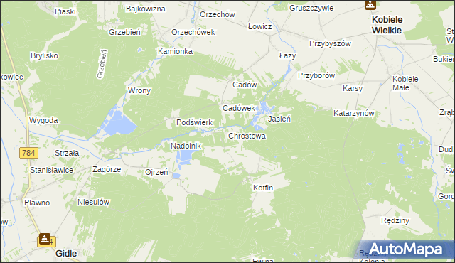 mapa Chrostowa gmina Gidle, Chrostowa gmina Gidle na mapie Targeo