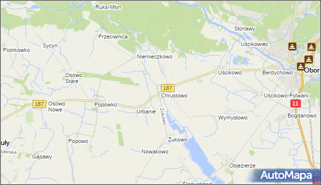 mapa Chrustowo gmina Oborniki, Chrustowo gmina Oborniki na mapie Targeo