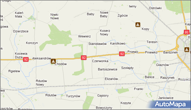 mapa Chrzanowo gmina Chodów, Chrzanowo gmina Chodów na mapie Targeo