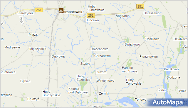 mapa Chrzanowo gmina Janowiec Wielkopolski, Chrzanowo gmina Janowiec Wielkopolski na mapie Targeo